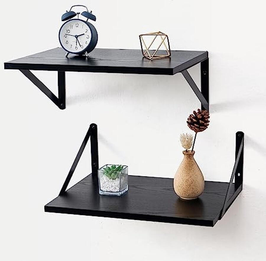 Diep zwevende wandplanken set van 2 grote zwarte houten planken voor woonkamer slaapkamer badkamer