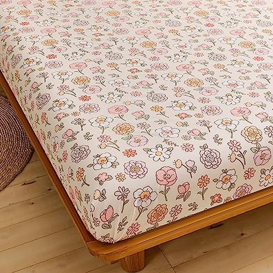 Diepe zak hoeslaken met plantenpatroon Zacht en ademend perfect voor eenpersoonsbed (90 x 200 x 25 cm)