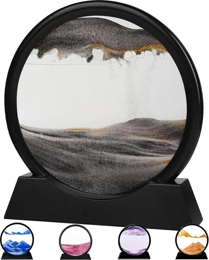 Diepzee zandlandschap zandloper bewegende zandkunst draaiende zandloper decoratie esthetisch kantoor woonkamer volwassenen kinderen zwart wit 18 cm