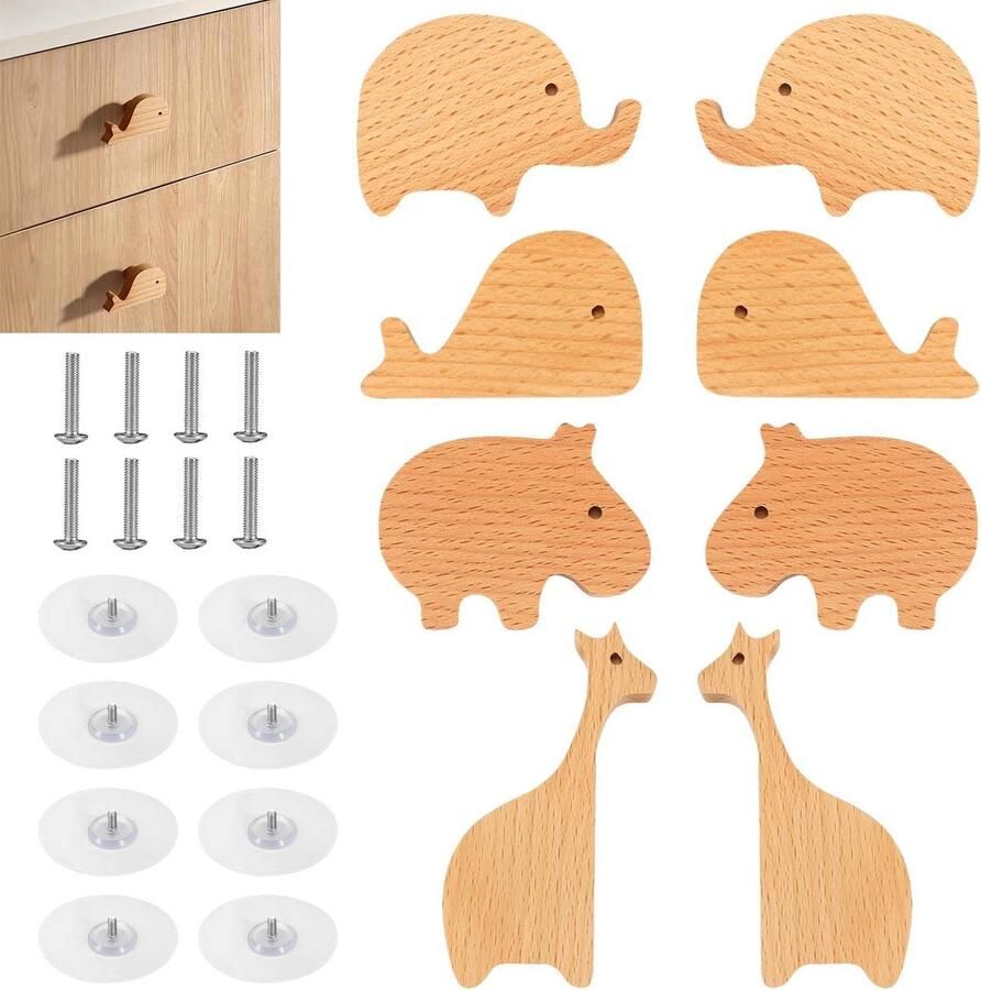 Dierenvorm Meubelknoppen 8 Stuks Houten Knoppen voor Kinderkasten en Laden Meubeldecoratie voor Kasten en Commodes kastknoppen kinderkamer