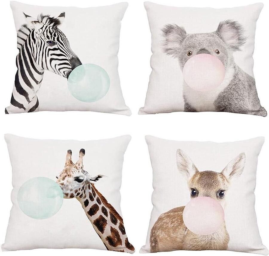 Dierlijke kussenslopen set van 4 Giraf Koala Sika herten en Zebra 45x45cm Voor Home Bank slaapkamer en auto decoratie