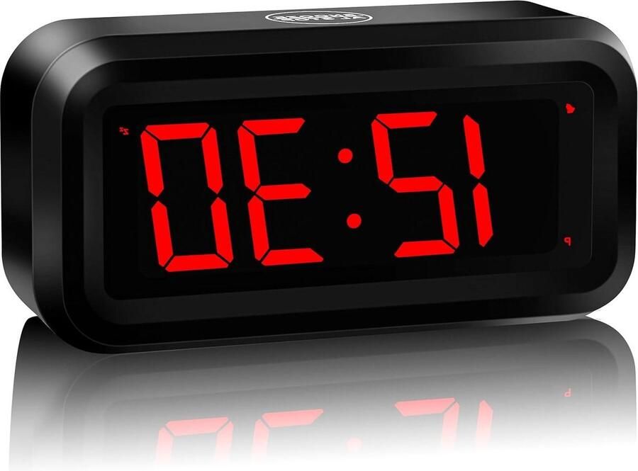 Digitaal LED alarmklok met groot 3 cm LED tijddisplay werkt op AA batterij zwart bureau nachtkast wand draadloos