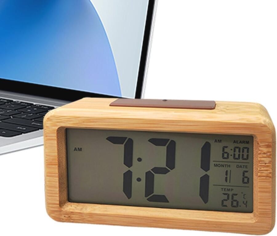 Digitale Houten Wekker voor Bureau en Slaapkamer Compacte Snooze Klok op Batterijen