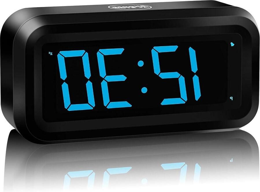 Digitale klok 12 inch LED-tijddisplay batterijwekker instelbare helderheid nachtkastje reizen wand plank bureau blauw