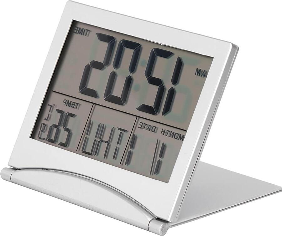 Digitale Klok Met Datum en Temperatuur Draagbaar Alarm Muur Dag Tijd Reisklokken Radio op Batterijen Mini Nachtkastje Desktop Tiny Magnetisch Dagelijkse Decoratie