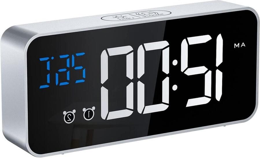 Digitale wekker met temperatuurweergave sluimerknop batterij aangedreven en USB opladen dubbele alarmen voor slaapkamer nachtkastje kantoor reizen