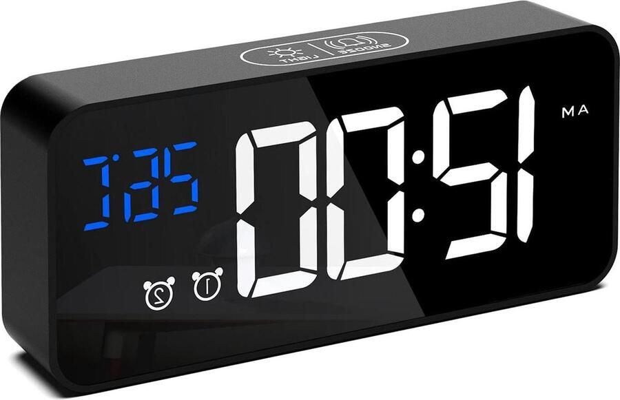 Digitale wekker met temperatuurweergave sluimerknop batterij aangedreven en USB opladen dubbele alarmen voor slaapkamer nachtkastje kantoor en reizen