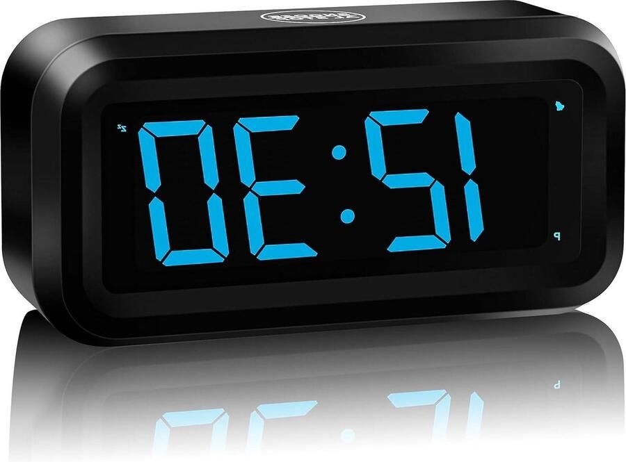 Digitale klok op batterijen Groot 12 inch LED-tijddisplay Instelbare helderheid 12 24 uur Draagbaar Draadloos Wekker nachtkastje Reizen wand plank bureau Blauw