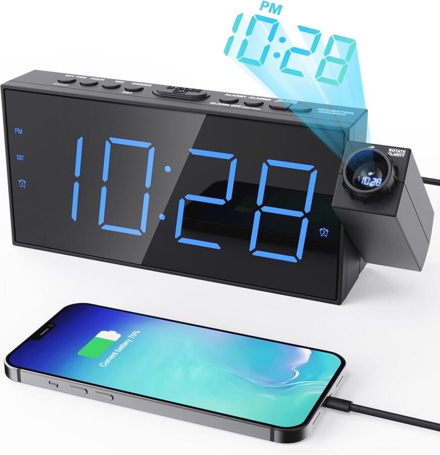 Digitale Projectiewekker met Instelbare Projector voor Slaapkamer Blauw