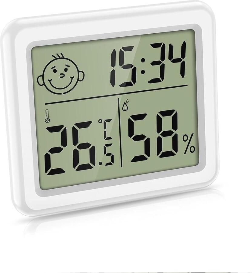 Digitale thermometer en hygrometer met klok en groot LCD-scherm Multifunctionele temperatuur- en vochtigheidsmeter voor binnen en buiten
