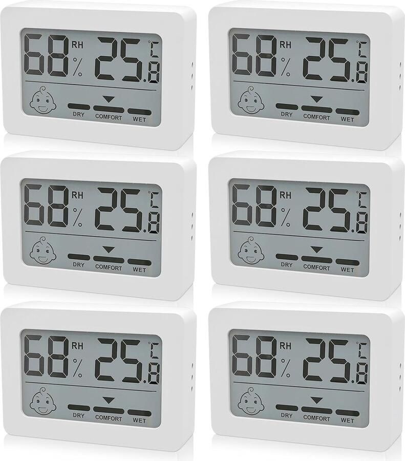 Digitale Thermometer Hygrometer voor Binnen 6 Stuks met Smiley Indicator Perfect voor Babykamer Woonkamer en Kantoor