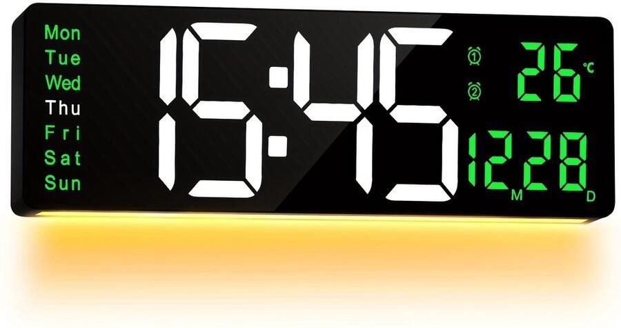 Digitale Wandklok 40.64cm 2 Wekkers LED Display Automatische DST Temperatuur Wandklok Voor Woonkamer Slaapkamer Bureau Gemonteerd Decor