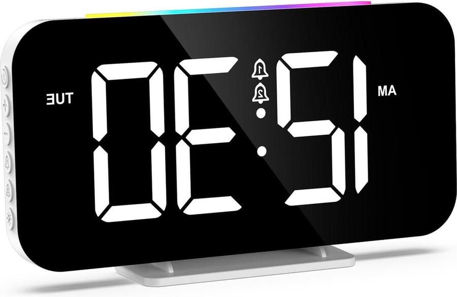 Digitale wekker groot LED-display instelbaar volume 5 helderheidsniveaus nachtkastje 10 kleuren nachtlampje Type-C-oplader 12 24H dubbele alarmen slaapkamer