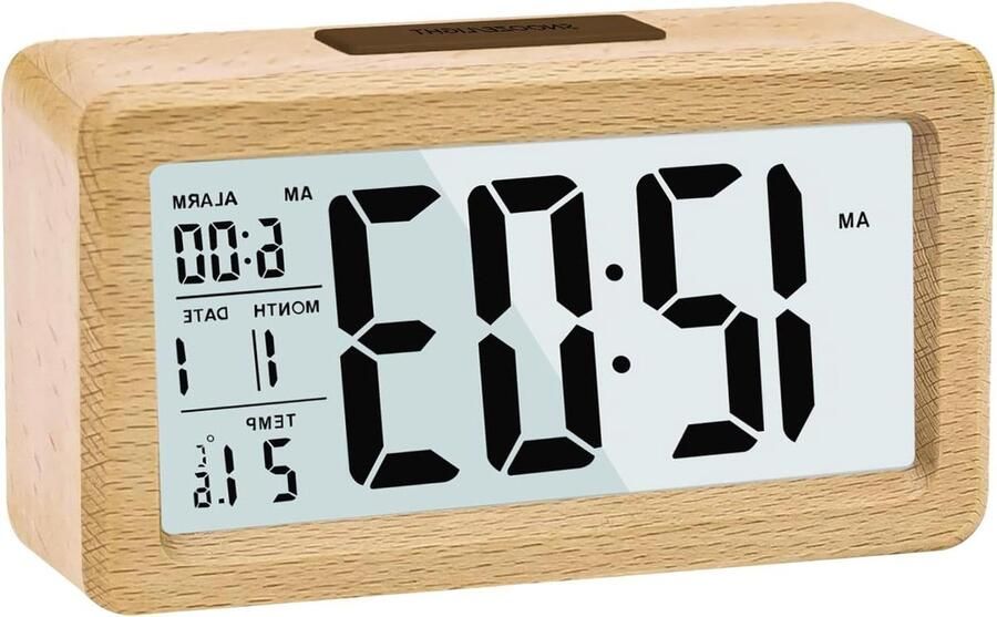 Digitale Wekker Houten Wekker met Sensormodules Groot Display Datum Temperatuurweergave Nachtlampje Sluimermodules Slaapkamer Bed Thuis Kantoor Digitale Wekker