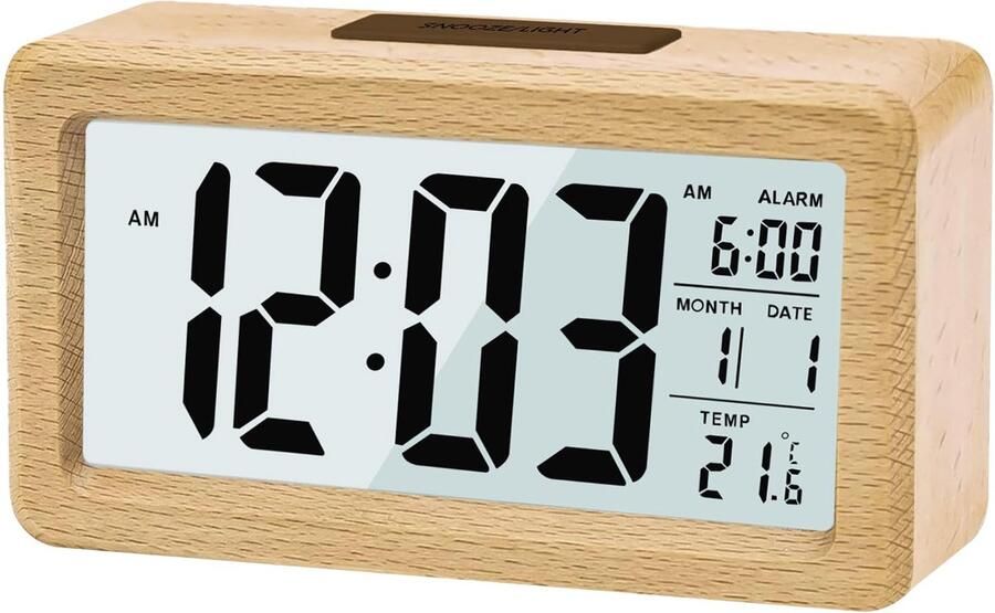 Digitale wekker houten wekker met sensormodules tafelklok met groot display datum- en temperatuurweergave nachtlampje digitale klok met snoozemodules voor slaapkamer bed huis