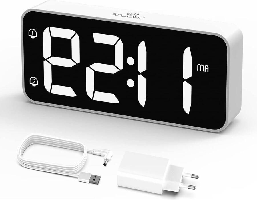 Digitale wekker met 2 alarmen USB-oplaadpoort 0-100% dimmer 90-120 dB volume sluimerfunctie digitale klok voor bureau slaapkamer nachtkastje
