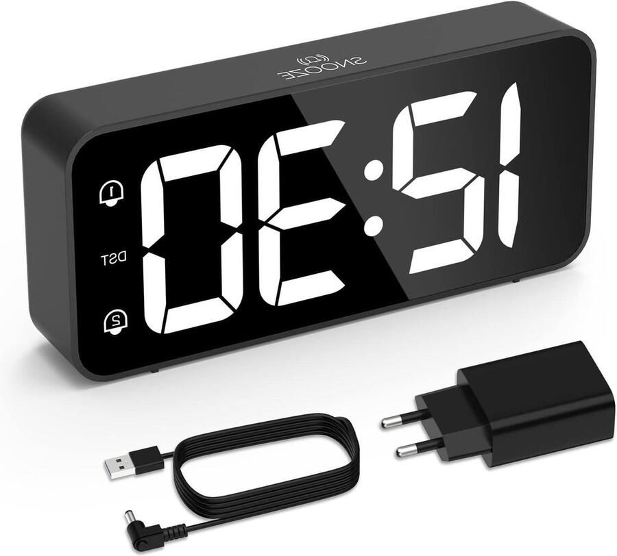 Digitale wekker met 2 alarmen USB-oplaadpoort 0-100% dimmer 90-120 dB volume sluimerfunctie digitale klok voor bureau slaapkamer nachtkastje