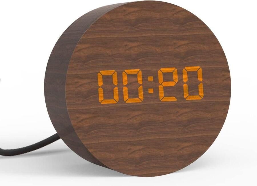 Digitale wekker met 3 alarmen en sluimerfunctie geluidsregeling led-display USB-voeding houten tafelklok voor slaapkamer nachtkastje