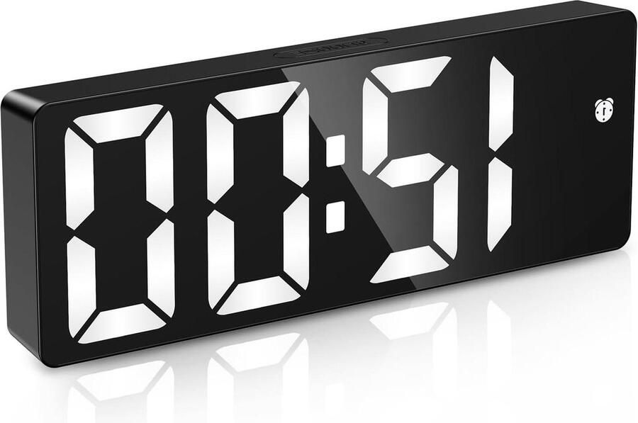 Digitale wekker met 65” groot scherm voor op bed Type-C Batterij aangedreven Snooze & datum Nachtkastje met instelbare helderheid DST Slaapkamer & kantoor