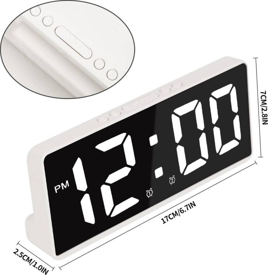 Digitale wekker met adapter LED-klok voor slaapkamer elektronische bureauklok met temperatuurweergave USB-oplaadpoort inclusief dimmer sluimerfunctie digitale klok voor bureau (wit)