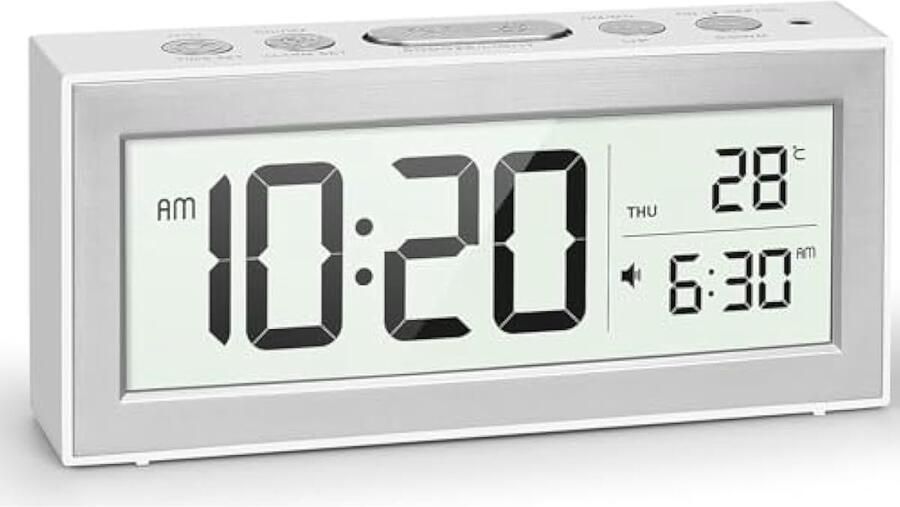 Digitale wekker met groot LED-display; wekker nachtkastje werkt op batterijen met nachtlampje; 5 alarmschema's; automatische helderheidsaanpassing; snooze; kalender; 12 24 uur; °F °C