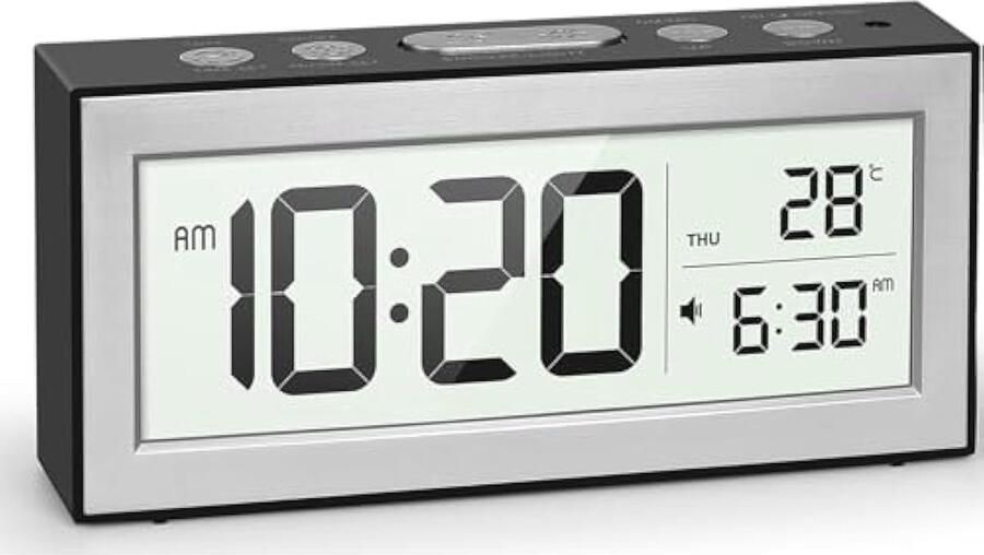 Digitale wekker met LED-display; wekker nachtkastje werkt op batterijen met nachtlampje; 5 alarmschema's; sluimeren; automatische helderheidsaanpassing; kalender; 12 24 uur; °F °C