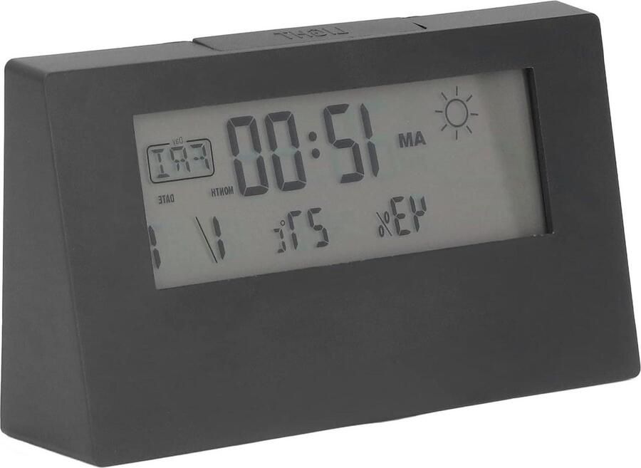 Digitale wekker met licht LCD-tijd en datum nachtkastje bureau klok met temperatuur en vochtigheid display elektronische klok met sluimerfunctie (zwart)