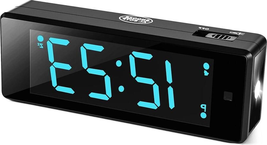 Digitale wekker op batterijen met zaklamp LED LCD display 12 24 uur instelbare helderheid sluimerfunctie reisklok slaapkamer bureau blauw display
