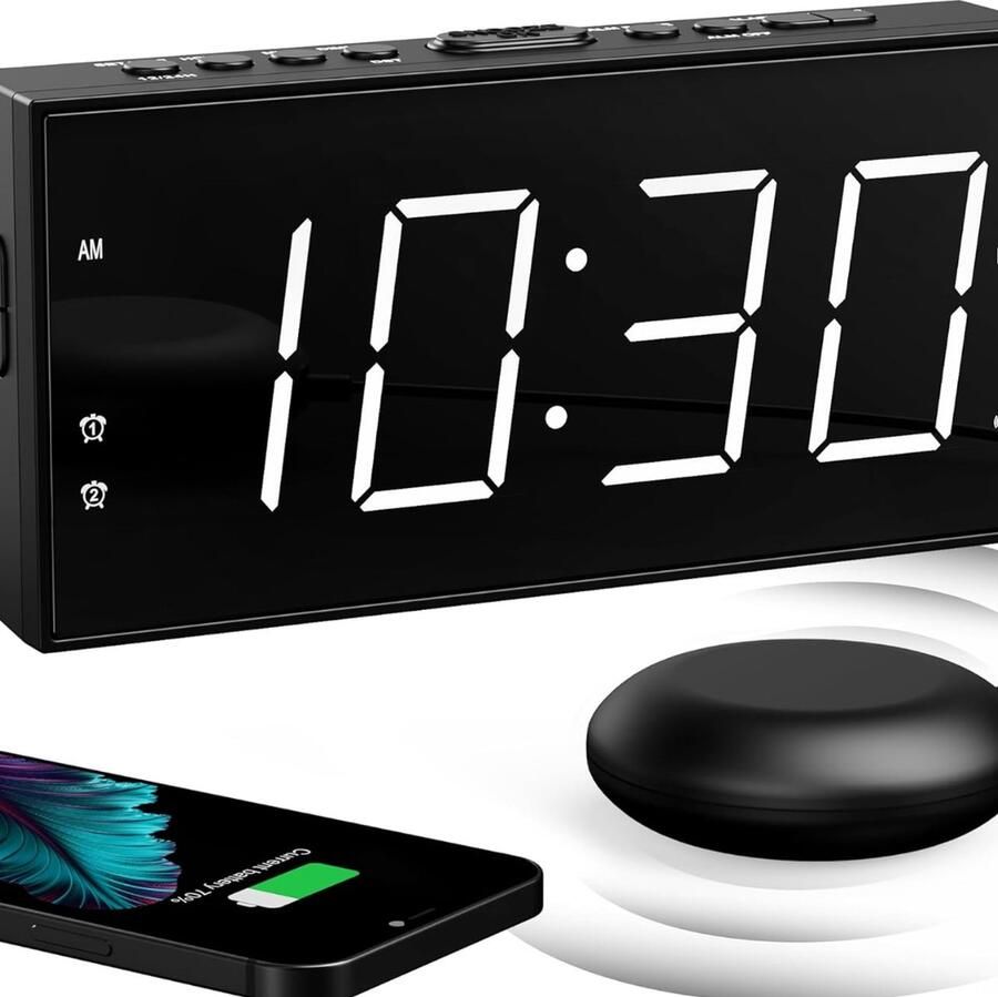 Digitale Wekkerradio met Trilkussen – Perfect voor Moeilijke Slapers en Ouderen – Trilwekker onder je Kussen – Alarmklok met Bed Shaker – Gebruiksvriendelijke Wekker met Trilschijf