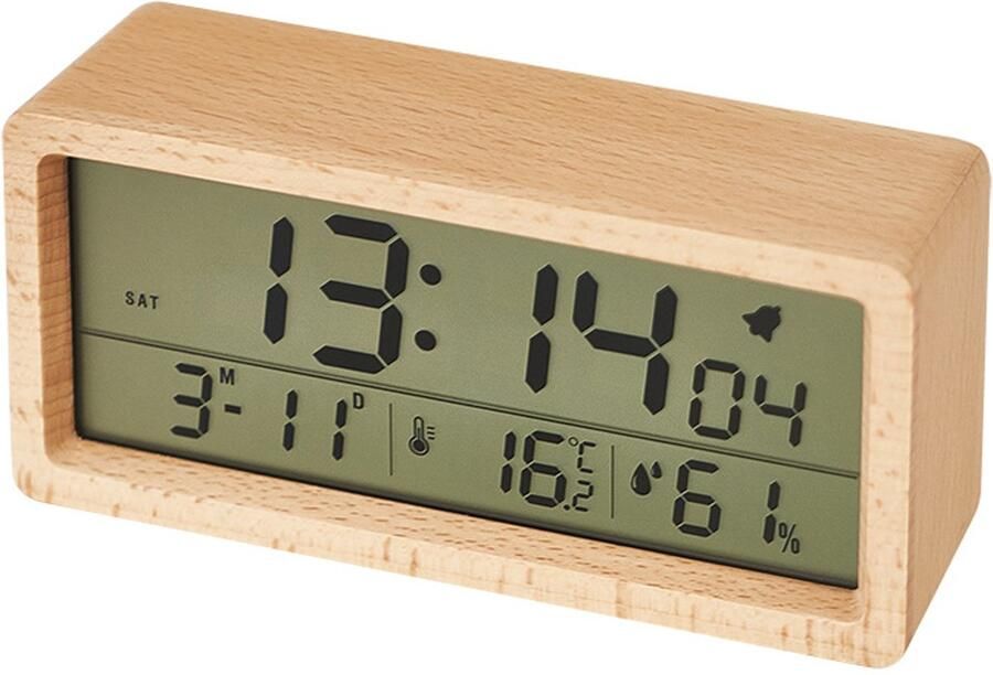Digitale wekkers voor naast het bed op batterijen werkende houten wekker met LCD-scherm met achtergrondverlichting snooze-functie voor temperatuur en vochtigheid voor slaapkamer en slaapzaal