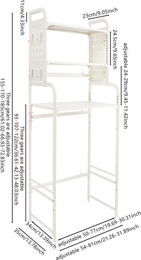 Digitalewarenhuis Uitschuifbare opbergrek wasruimte verstelbaar – Stevig Koolstofstaal – 3-Laags Opbergrek voor Wasmachine Toilet & Badkamer