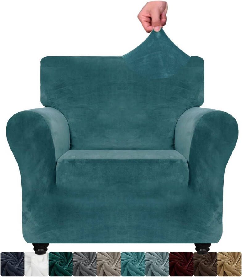 Dik Fluwelen Stoelhoezen voor Fauteuil Stretch Antislip Bankhoes 1 Zits Hond Kat Huisdier Woonkamer 1 Stuk Bankbeschermer Stoel Hoes (1 Zits Blauwgroen)