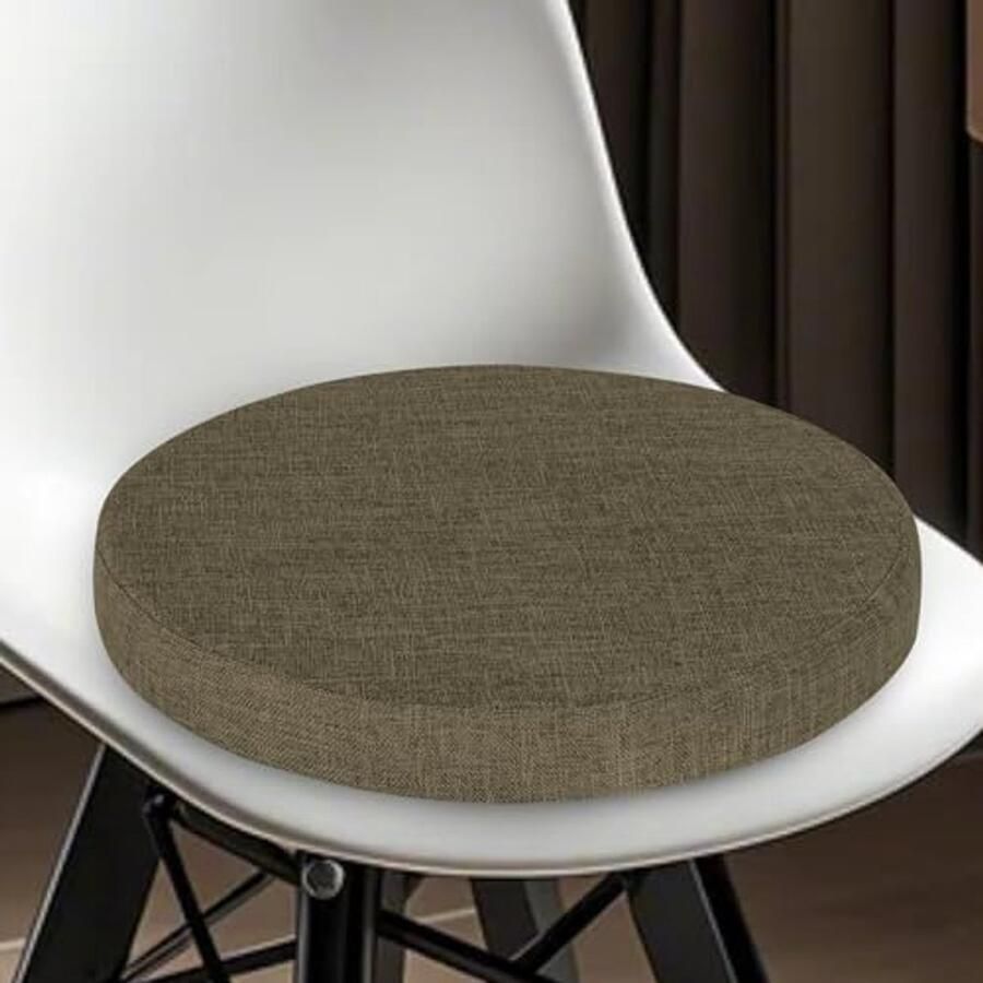 Dikke Antislip Stoelkussens van Traagschuim voor Eetkamerstoelen Rond Zitkussen met Verborgen Rits Kaki Design (40 cm)