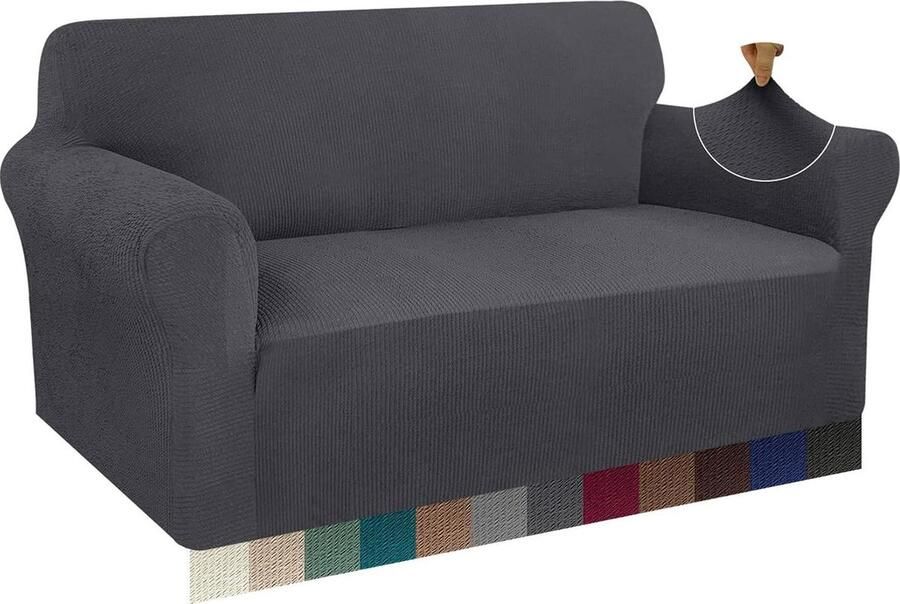 Dikke bankhoes 2-zits antislip krasbestendig 1 stuk grijs jacquard spandex-stof