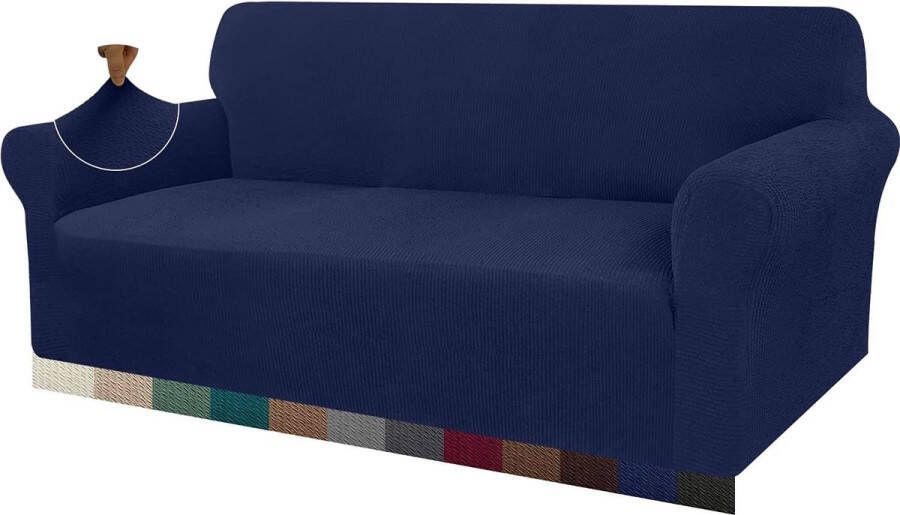 Dikke bankovertrek 3-zits stretch en stijlvolle bankovertrek meubelhoezen antislip krasbestendig jacquard spandex-stof (3-zits donkerblauw)