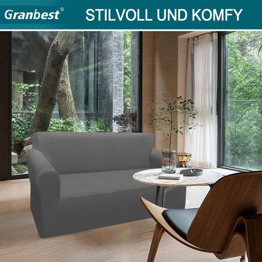 Dikke bankovertrek stijlvol patroon bankovertrek voor bank stretch elastische jacquard bankovertrek met armleuning voor woonkamer antislip (2-zits lichtgrijs)