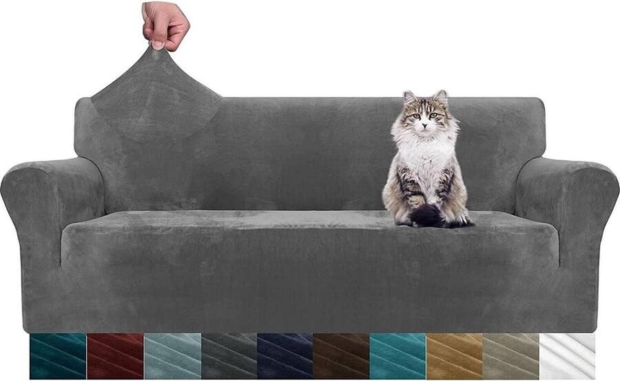 Dikke fluwelen bankhoezen 3-zits huisdiervriendelijk 1 stuk grijs fluweel