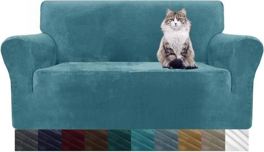 Dikke Fluwelen Bankhoezen Super Stretch Antislip Geschikt voor Loveseat 2 Stuks Pauw Blauw Pluche