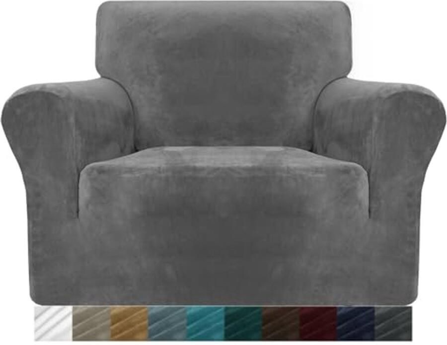 Dikke fluwelen stoelhoezen voor fauteuils Superstretch antislip elastische bankbeschermer met armen Geschikt voor honden en katten (1-zits grijs)