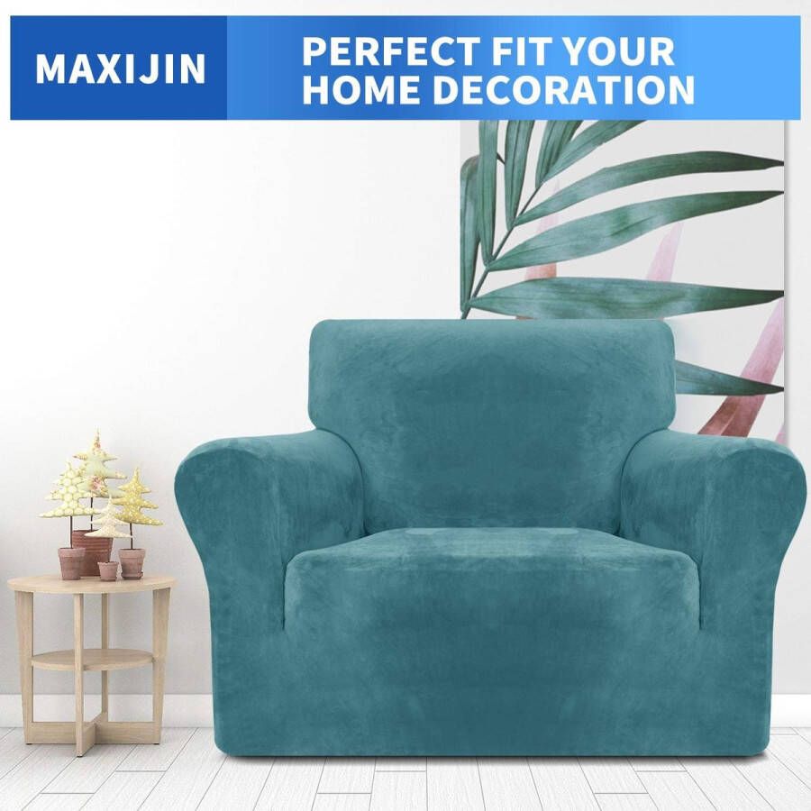 Dikke fluwelen stoelhoezen voor fauteuils superstretch antislip geschikt voor honden en katten 1-delige elastische bankbeschermer stoel slipcover met armen (1 zits pauw blauw)