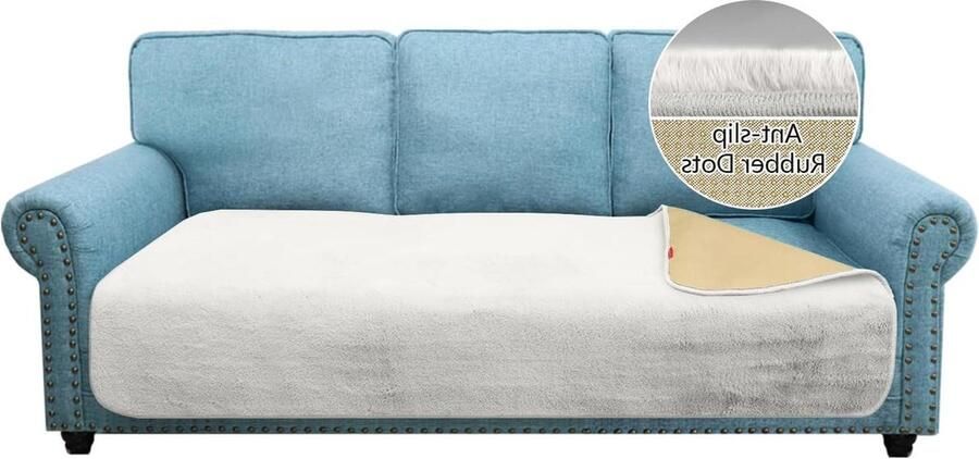 Dikke L-vormige sofa kussensloop van luxe pluche stof vergelijkbaar met konijnenbont antislip chaise lounge cover stijlvol voor huisdieren 750GSM grote hoekbankhoes chaise ivoor