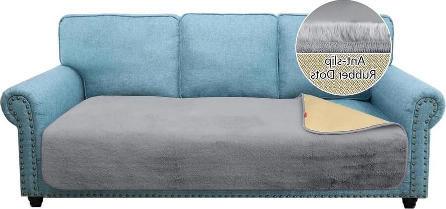 Dikke L-vormige sofa kussenslopen konijnenbont antislip chaise lounge cover pluche 750GSM hoekbankhoes huisdieren lichtgrijs