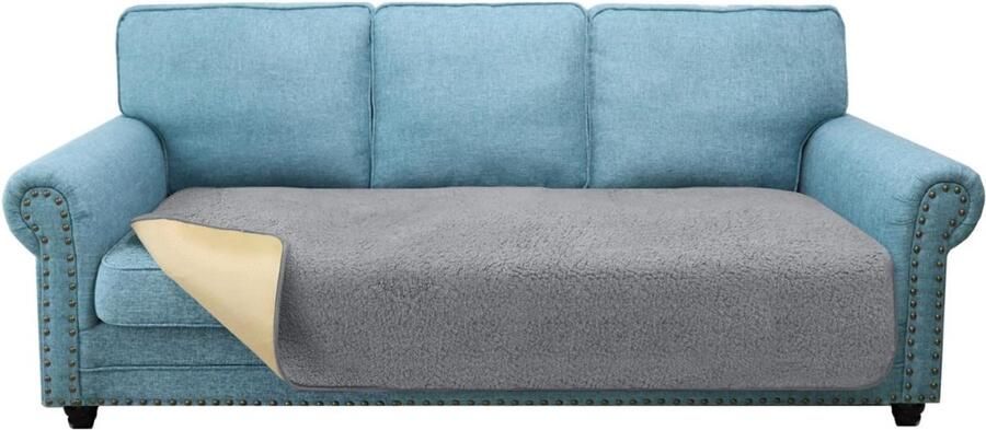 Dikke L-vormige sofa kussenslopen konijnenbont antislip chaise lounge cover pluche 750GSM hoekbankhoes huisdieren lichtgrijs