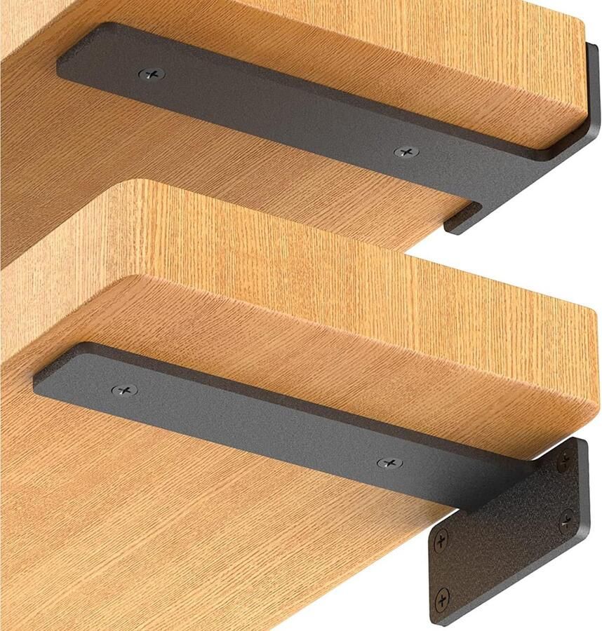 Dikke robuuste plankhouder onzichtbaar ontwerp set van 2 zwart staal