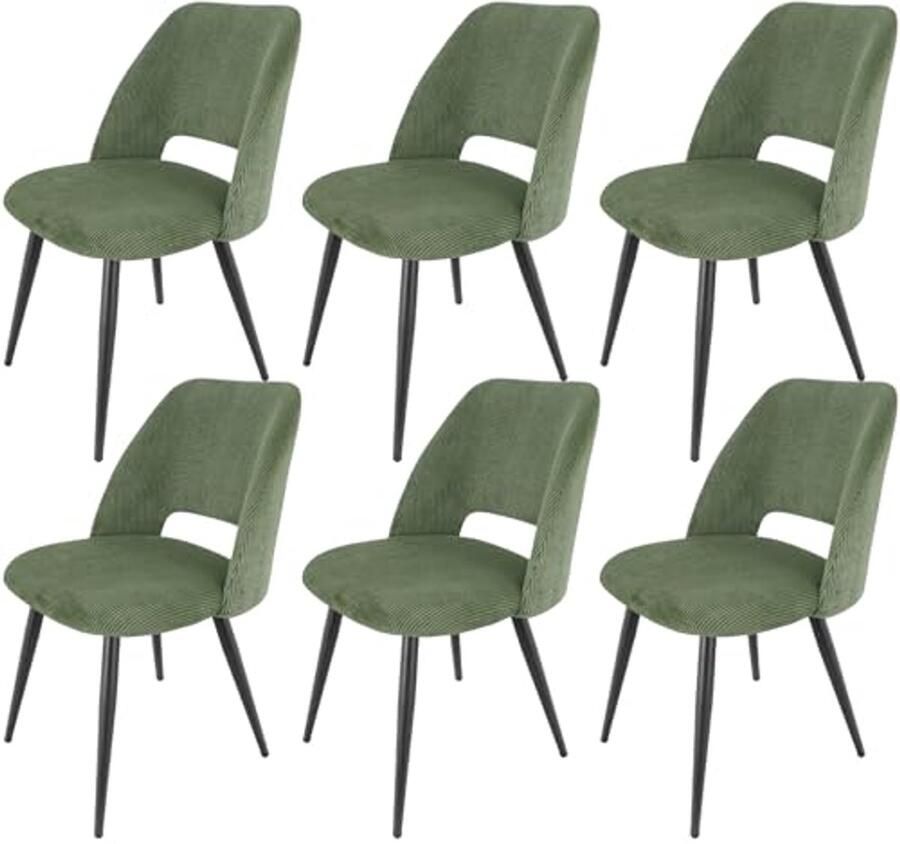 Dikke schuimstof geribbelde fluwelen eetkamerstoelen set van 6 met metalen poten Groen
