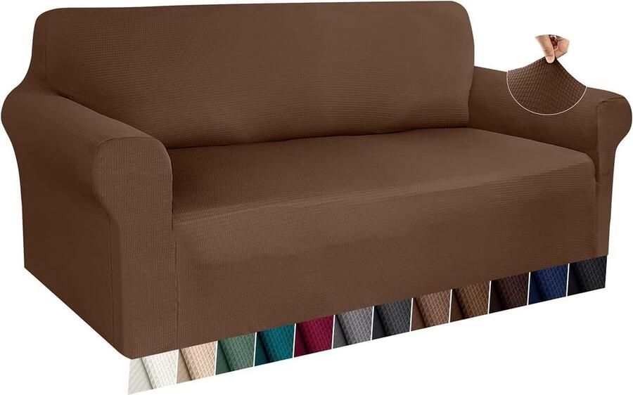 Dikke Stretch Bankovertrek 3-zits Premium meubelhoezen wafelpatroon antislip Koffie 1 stuk