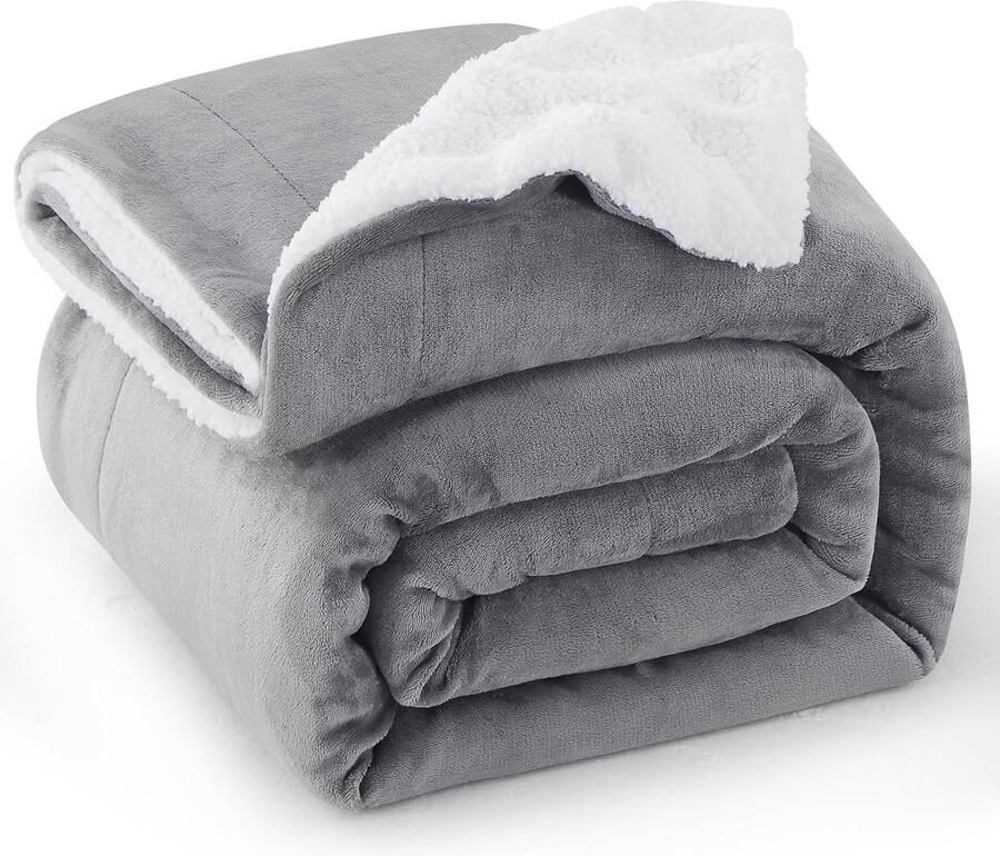 Cosy Fleece Deken Grijze Sherpa Fleece Plaids Dikke & Warme Voor Tweepersoonsbed 150 x 200 cm Pluizig & Zacht Microvezel Voor Banken & Bank Grijs