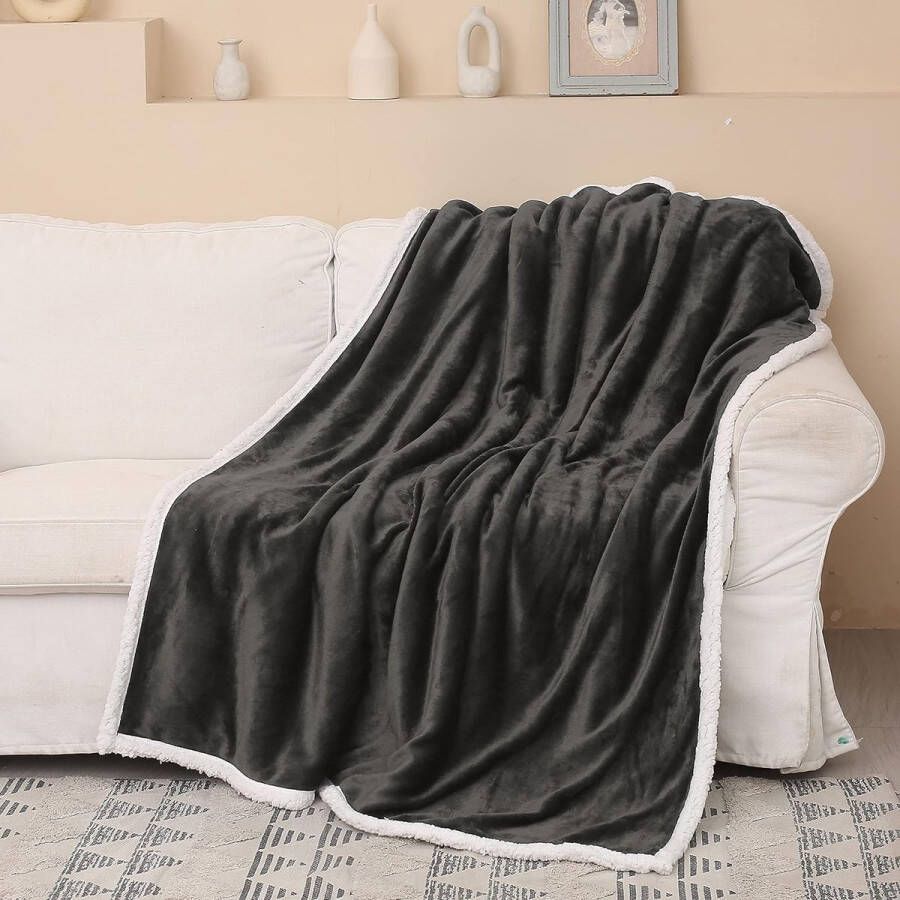 Dikke zachte winter pluizige pluche bankgooi omkeerbare gezellige fleece deken bank \ 150 x 130 cm grijs