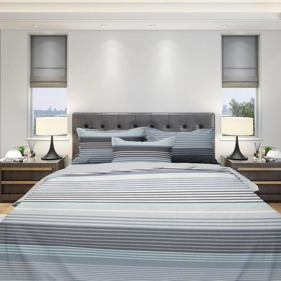 Luvetrex DILIOS Premium Bed Linen 135 x 200 cm 100% Cotton Breathable Renforcé with Zip Turquoise Blue Grey Stripes 2-Piece Bedding Set Duvet Cover + Pillowcase