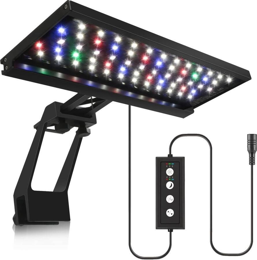 Dimbare LED Aquariumverlichting met Clip en Timer 14W Helderheid en 7 Kleuren